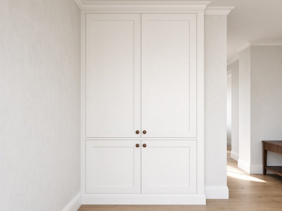 Hallway linen built-in scribed to the wall — built-in cabinets & entertainment centers in Cerritos, CA