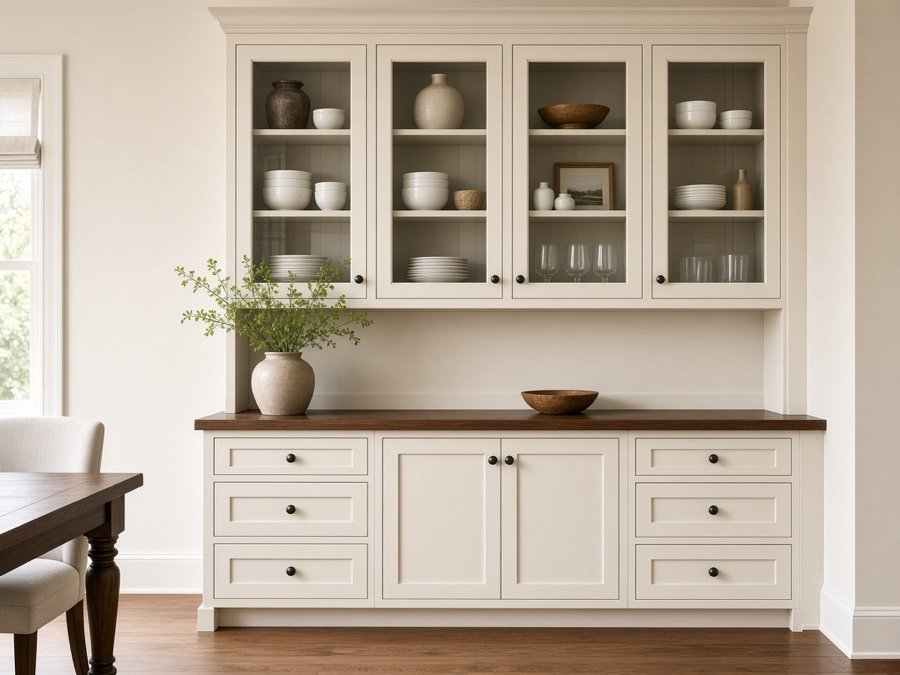 Dining room built-in hutch with glass uppers — built-in cabinets & entertainment centers in Cerritos, CA