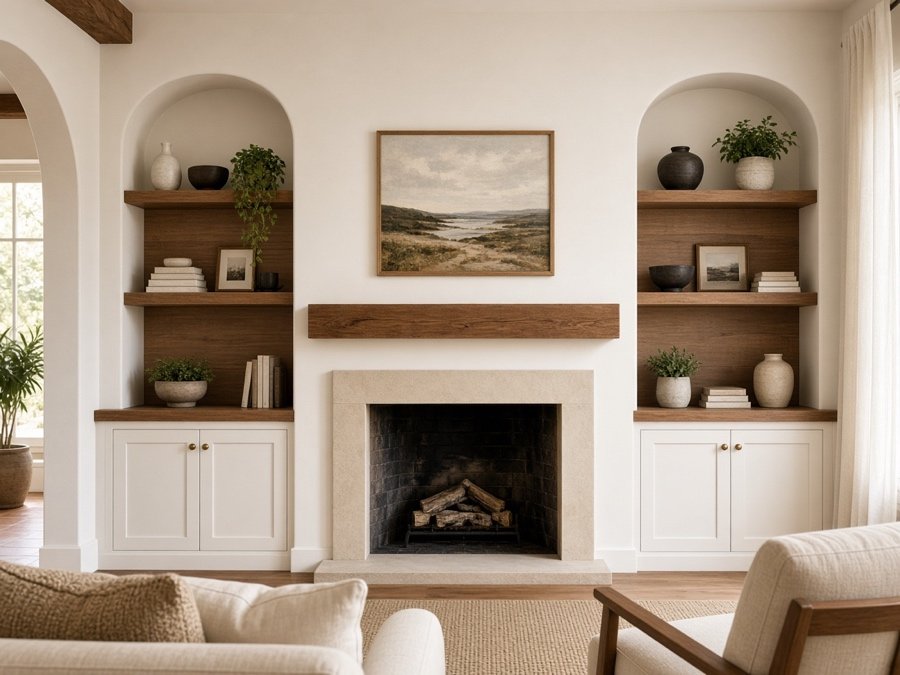 Custom mantel with built-in bookcases — cabinet maker + custom millwork in Cerritos, CA