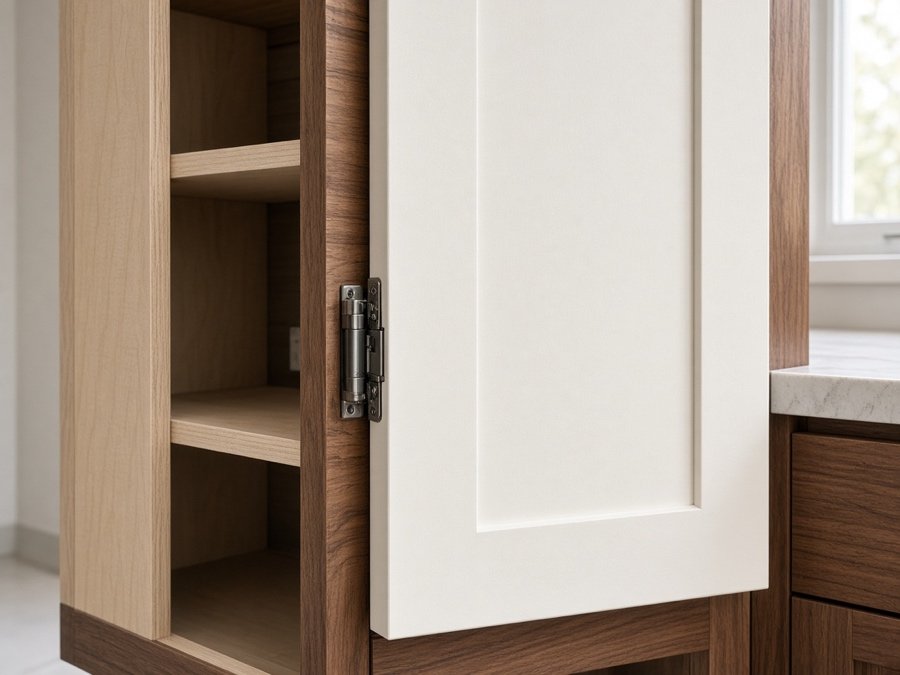 New door being hung on a refaced cabinet box — cabinet refacing in Cerritos, CA