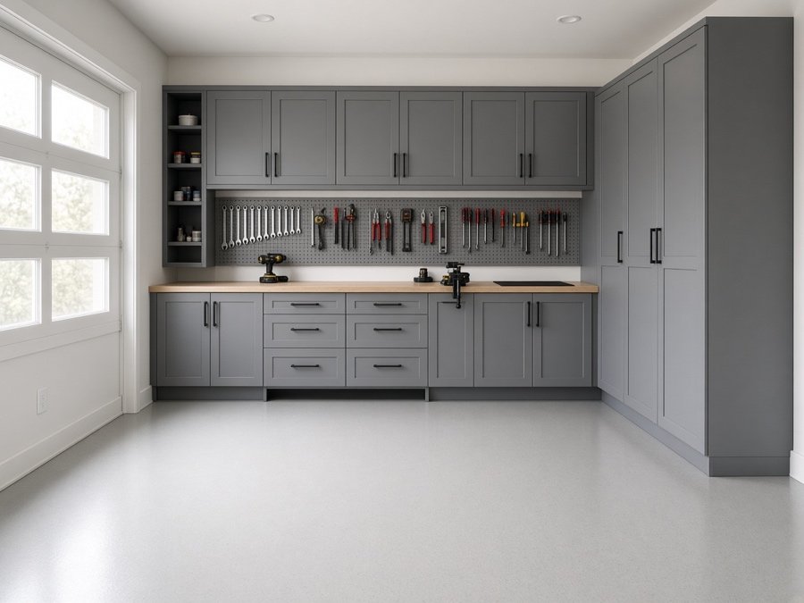 Wall-hung garage storage cabinets — custom cabinets in Cerritos, CA